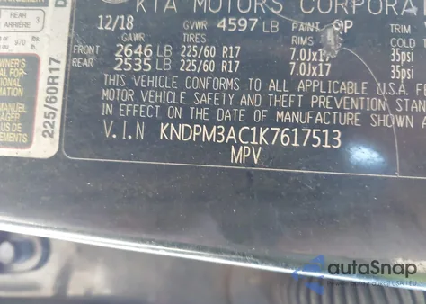 2019 Kia Sportage Lx from USA, damaged, VIN KNDPM3AC1K7617513